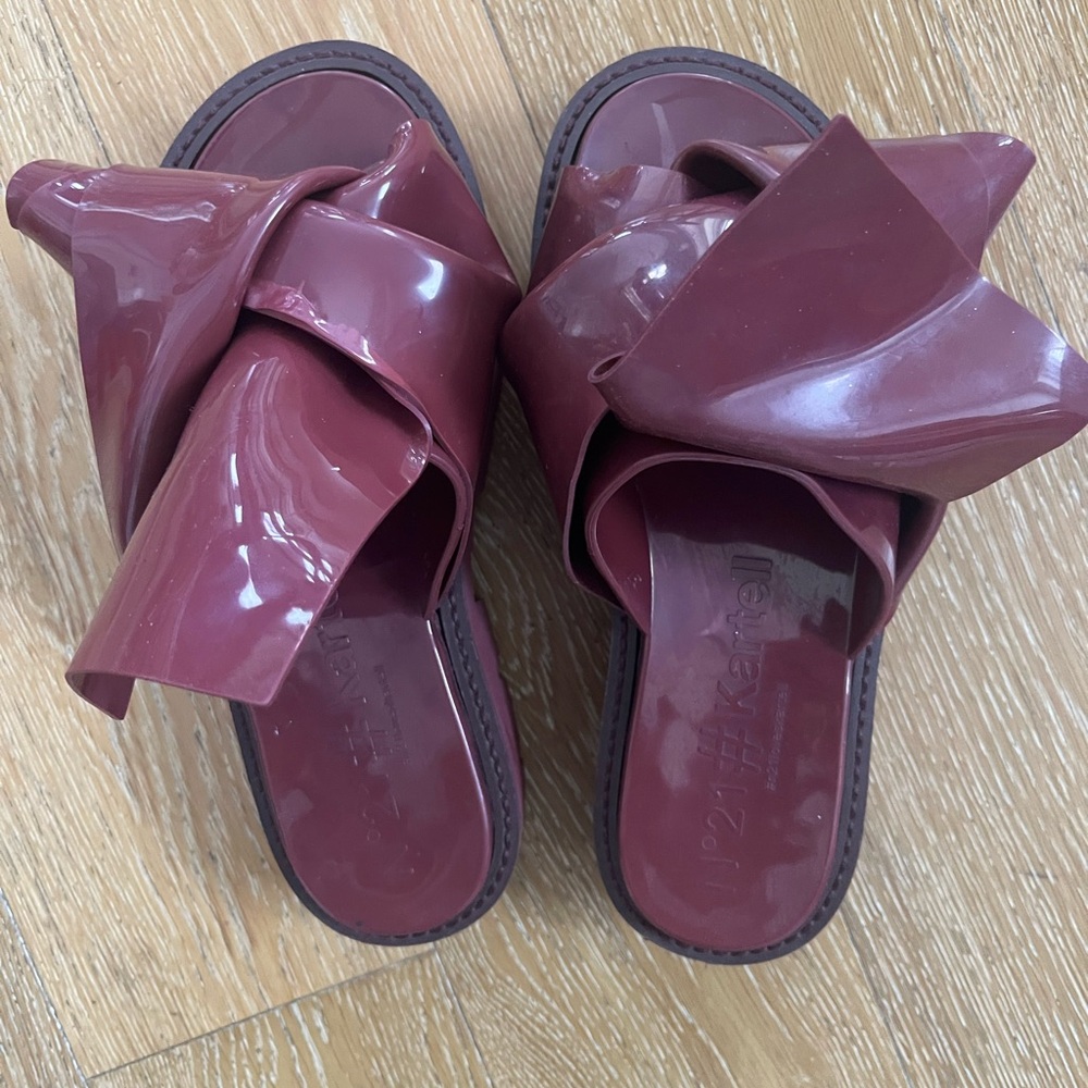 N 21 # Kartell Maroon Bow Slide rubber platform Sandals women